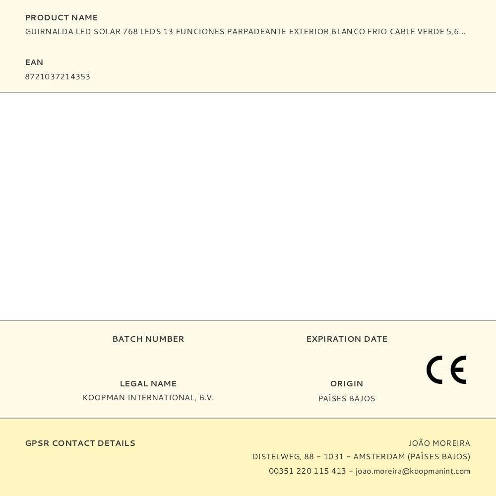 GUIRNALDA SOLAR RECARGABLE, 768 LEDS, MULTIFUNCIÓN, LUZ FRÍA, EXTERIOR, 5,6 m gallery 0