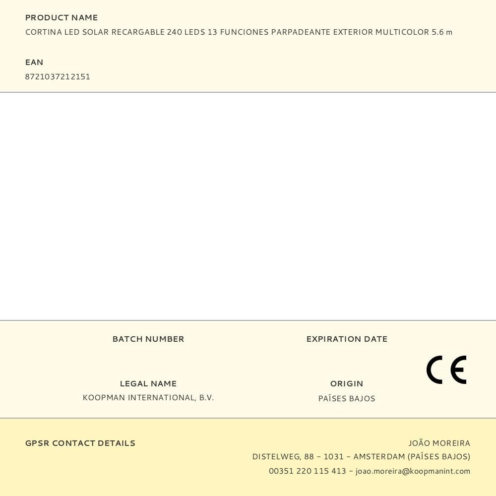 GUIRNALDA SOLAR RECARGABLE, 240 LEDS, MULTIFUNCIÓN, MULTICOLOR, EXTERIOR, 8 m gallery 0