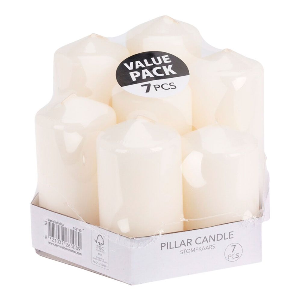 VELAS DE CERA BLANCAS DE Ø55 mm CON DIFERENTES ALTURAS, 7 uds