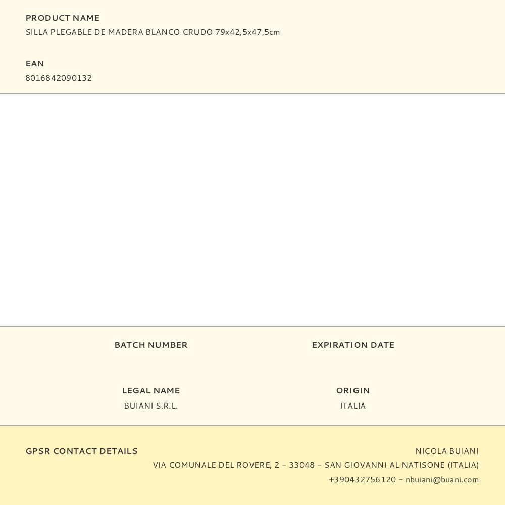 SILLA PLEGABLE DE MADERA BLANCO CRUDO 79x42,5x47,5cm gallery 0