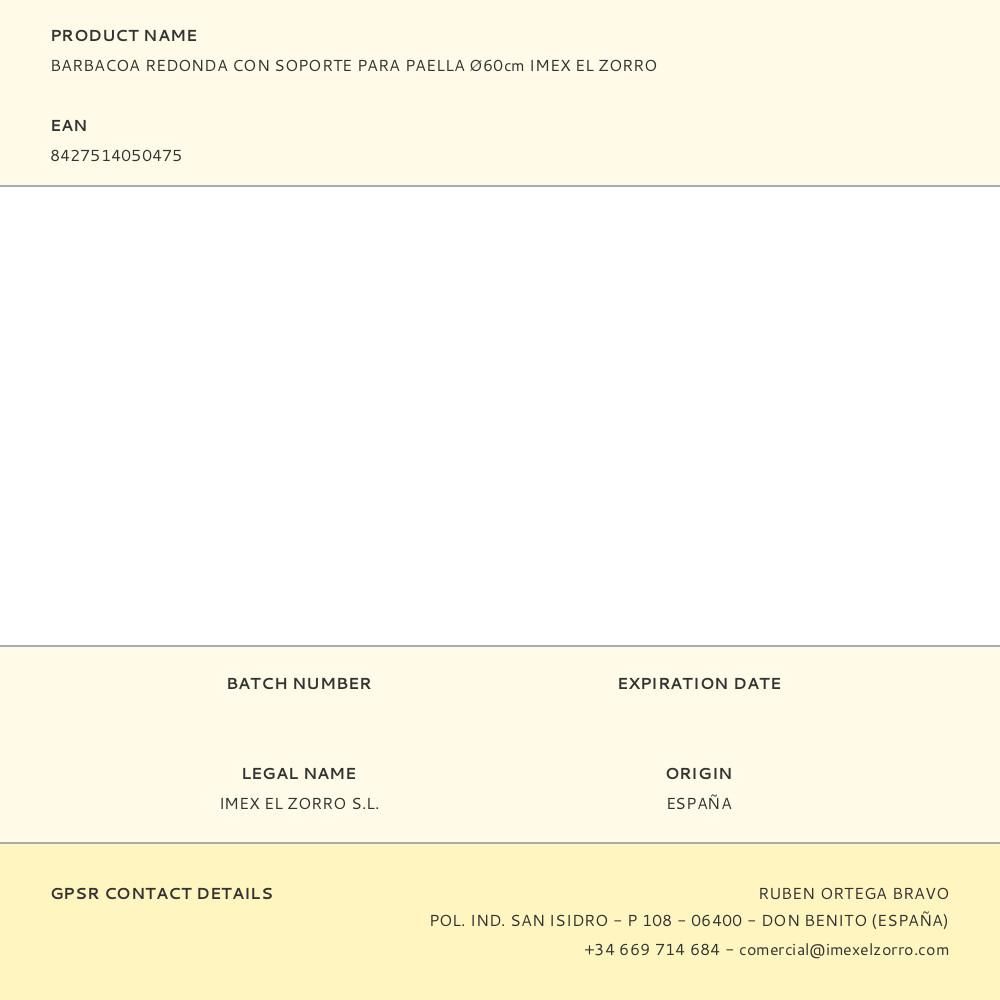 BARBACOA REDONDA CON SOPORTE PARA PAELLA Ø60cm IMEX EL ZORRO gallery 2