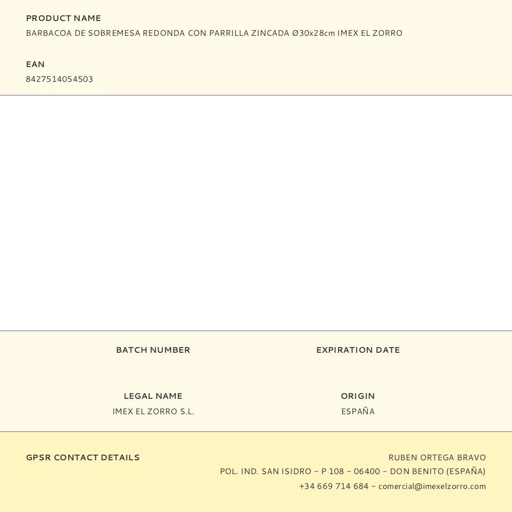 BARBACOA DE SOBREMESA REDONDA CON PARRILLA ZINCADA Ø30x28cm IMEX EL ZORRO gallery 1