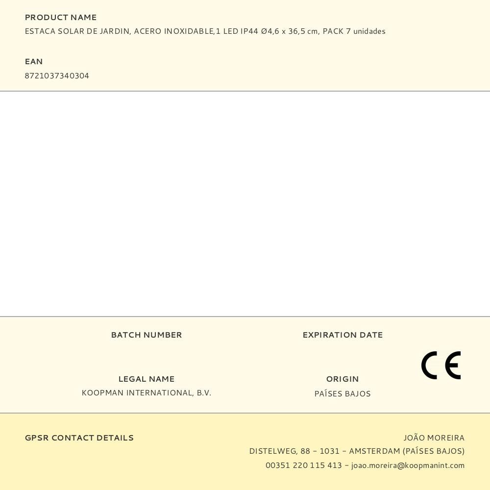 ESTACA SOLAR DE JARDIN, ACERO INOXIDABLE,1 LED IP44 Ø4,6 x 36,5 cm, PACK 7 unidades gallery 0