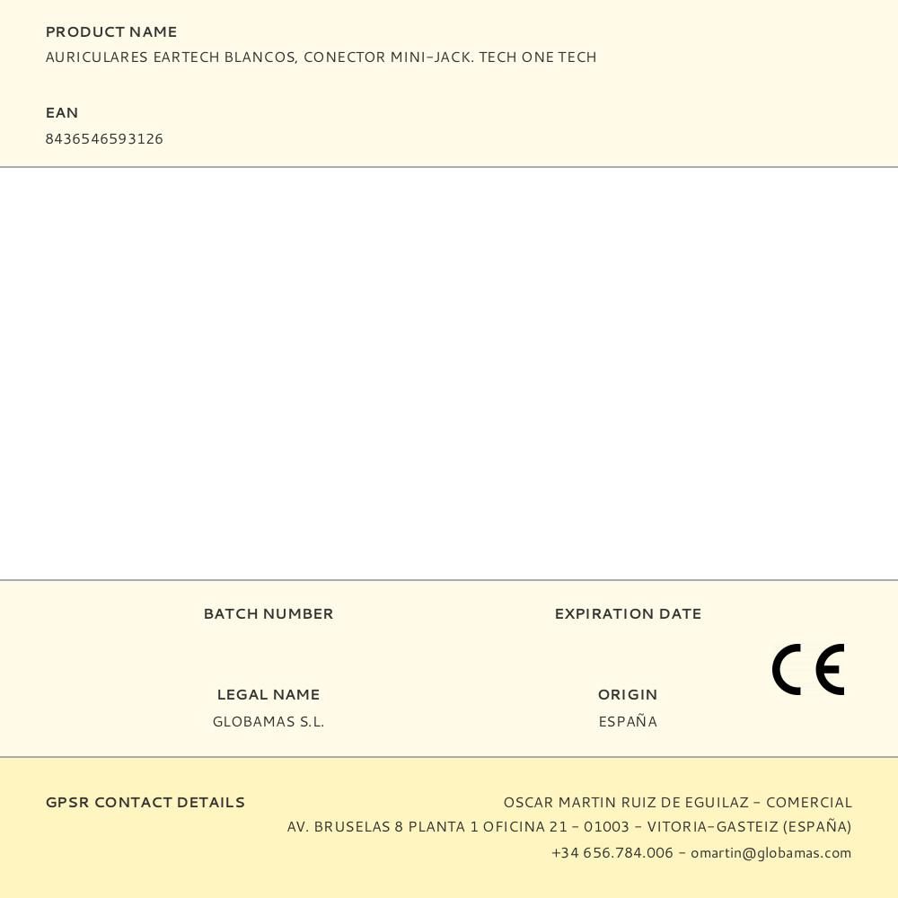 AURICULARES EARTECH CONECTOR MINI-JACK BLANCOS gallery 0