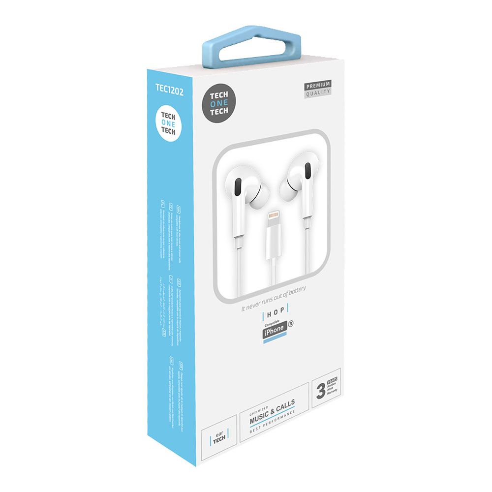 AURICULARES HOP BLANCOS, LIGHTNING (COMP. APPLE). TECH ONE TECH