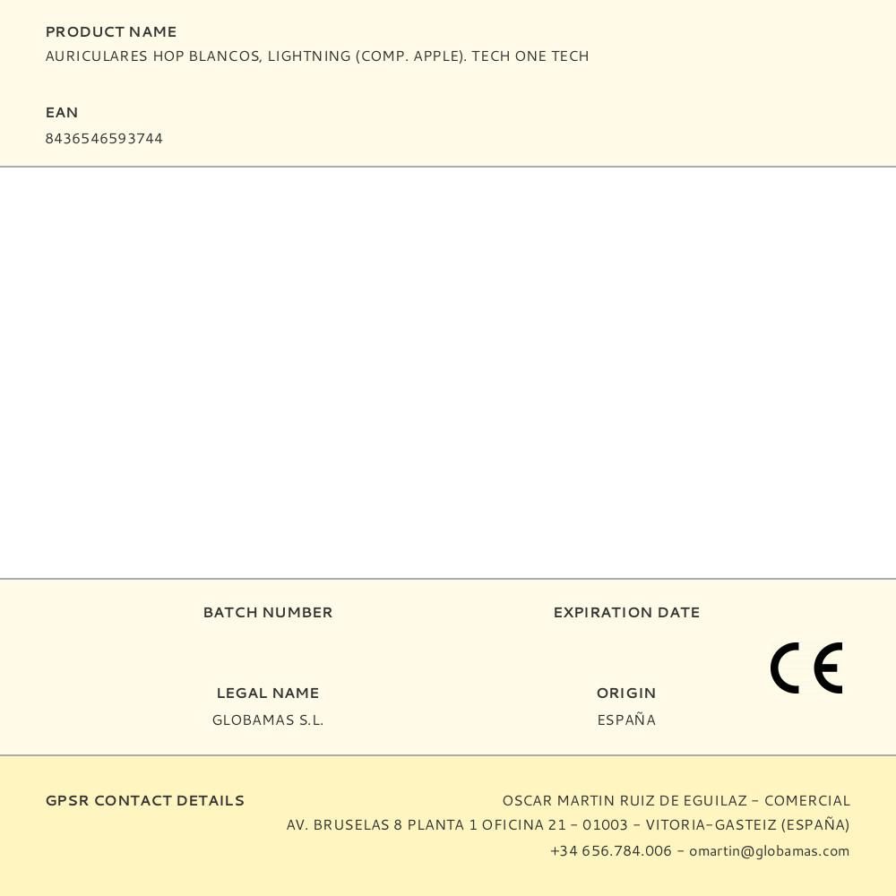 AURICULARES HOP BLANCOS, LIGHTNING (COMP. APPLE). TECH ONE TECH gallery 0