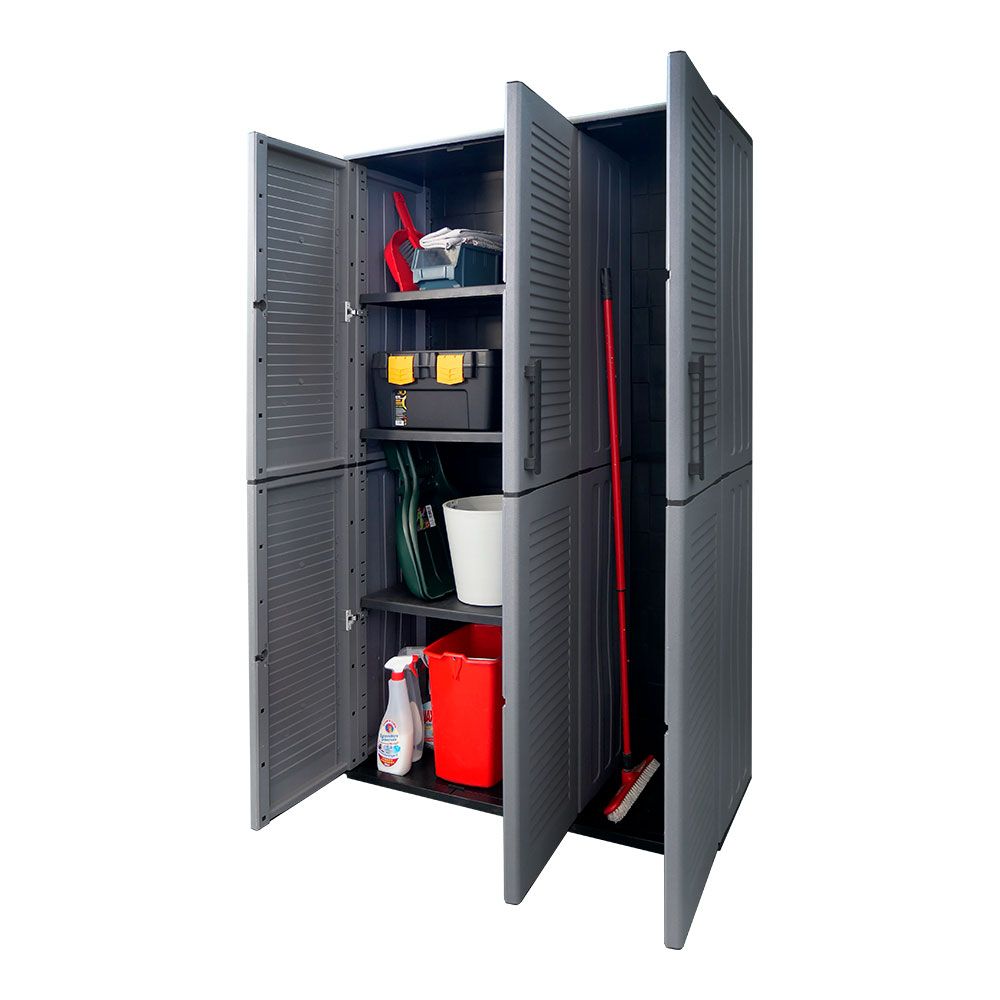 ARMARIO ALTO CON ESTANTES Y PORTAESCOBAS LÍNEA EASY DE POLIPROPILENO GRIS OSCURO 102 x 370 x 163 cm gallery 0