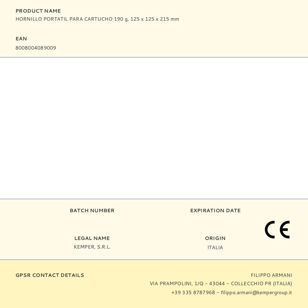 HORNILLO PORTATIL PARA CARTUCHO 190 g, 125 x 125 x 215 mm gallery 0