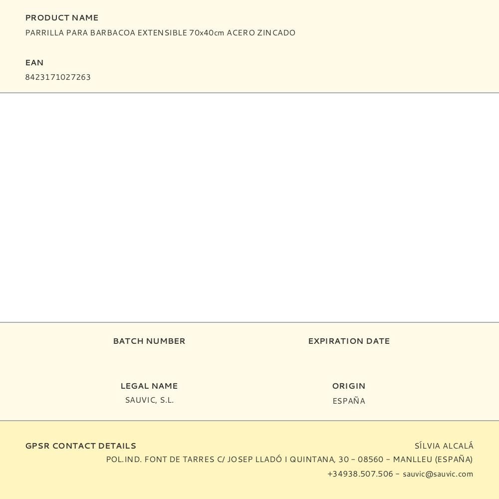 PARRILLA PARA BARBACOA EXTENSIBLE 70x40cm ACERO ZINCADO gallery 0