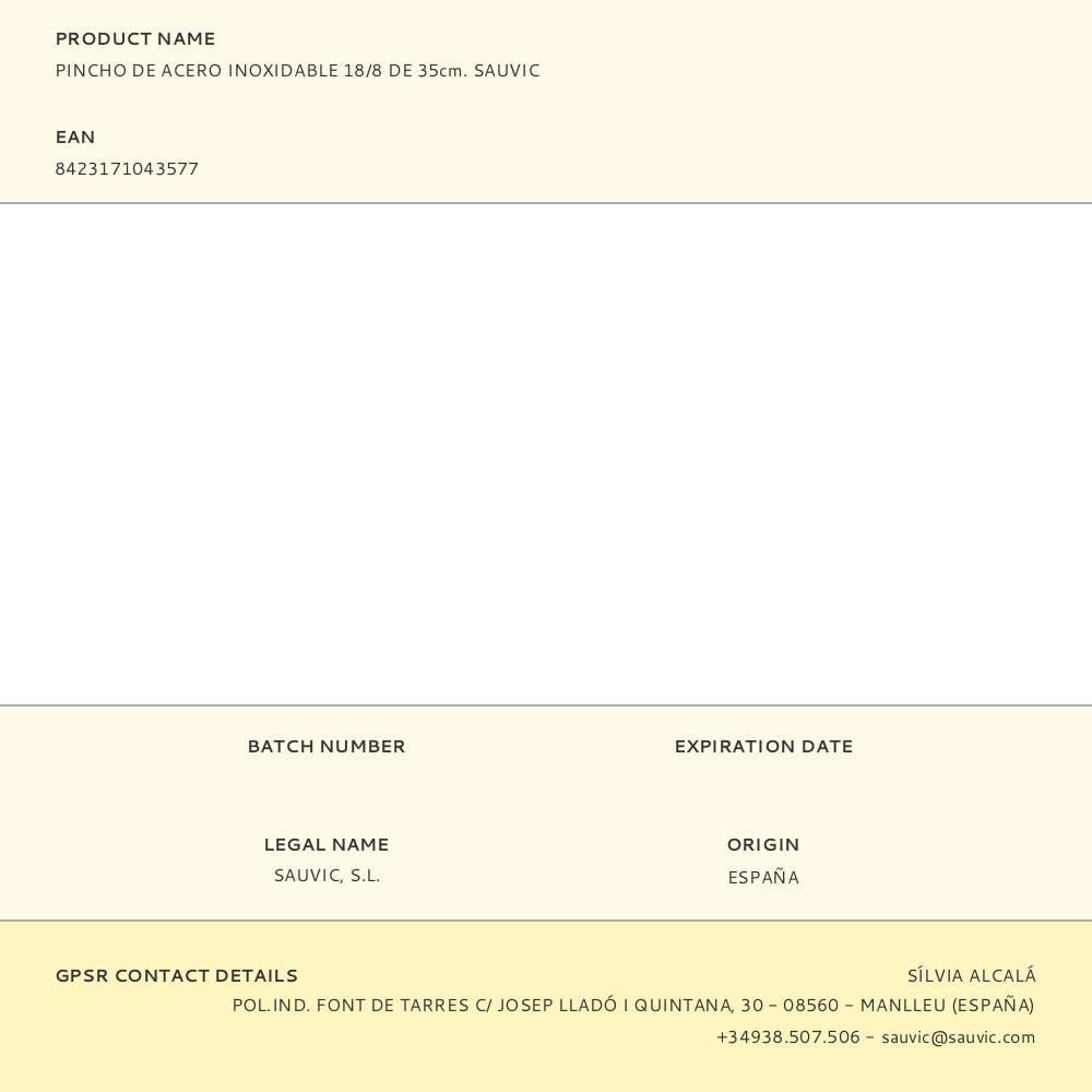 PINCHO DE ACERO INOXIDABLE 18/8 DE 35cm. SAUVIC gallery 0