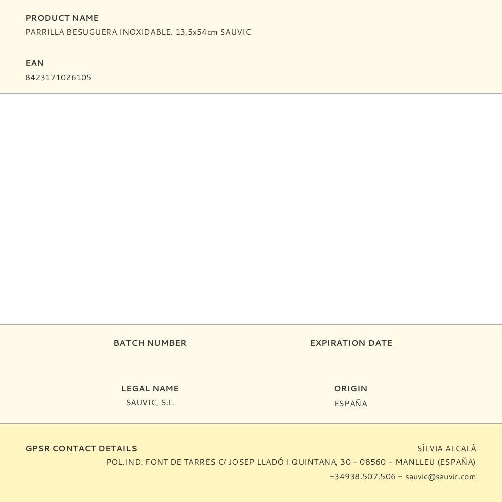 PARRILLA BESUGUERA INOXIDABLE. 13,5x54cm SAUVIC gallery 1