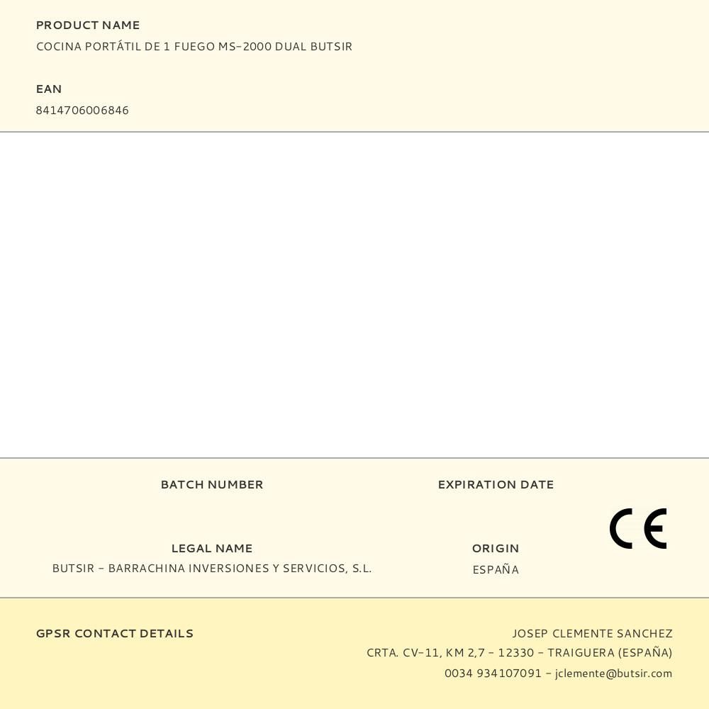 COCINA PORTÁTIL DE 1 FUEGO MS-2000 DUAL BUTSIR gallery 1