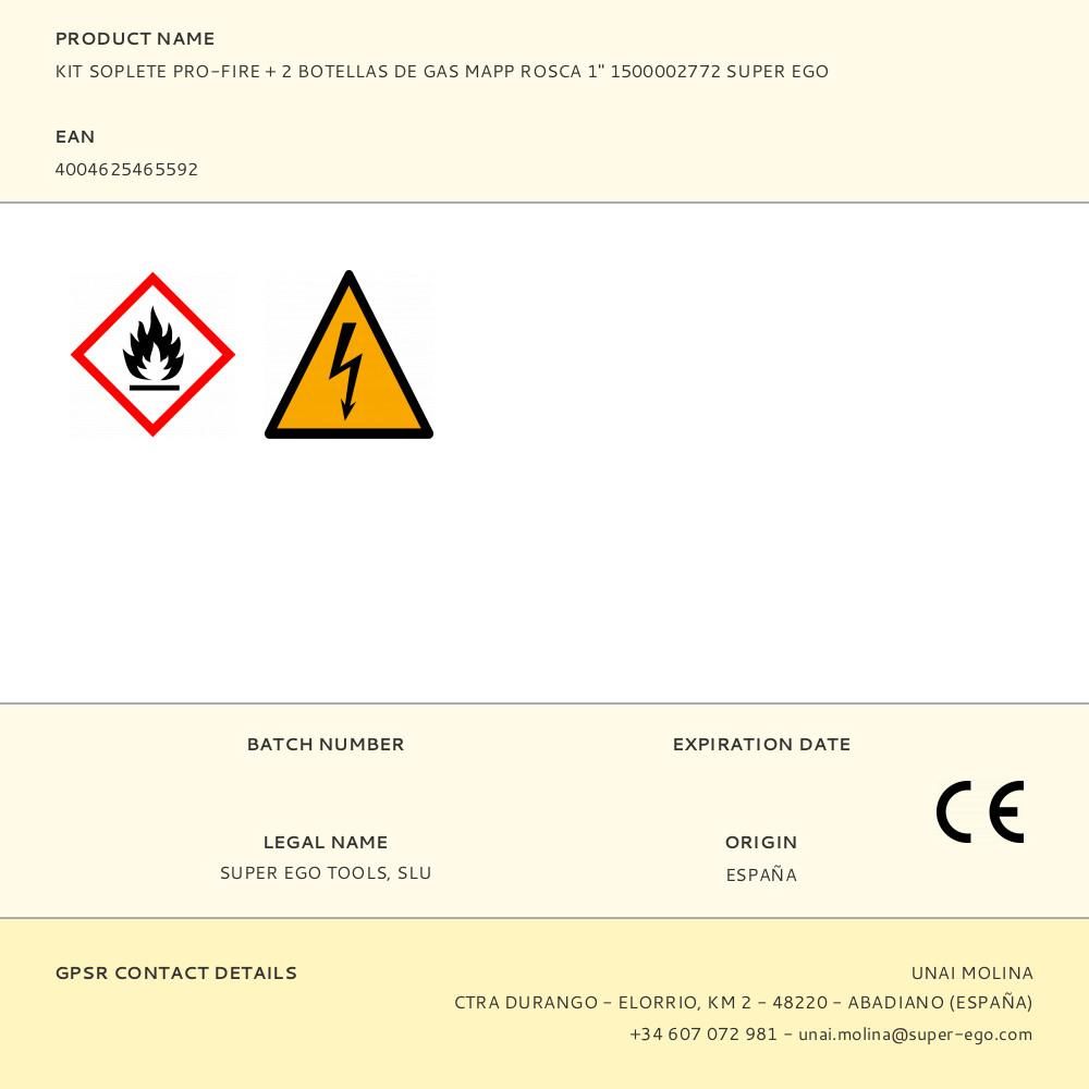 KIT SOPLETE PRO-FIRE + 2 BOTELLAS DE GAS MAPP ROSCA 1" 1500002772 SUPER EGO gallery 0