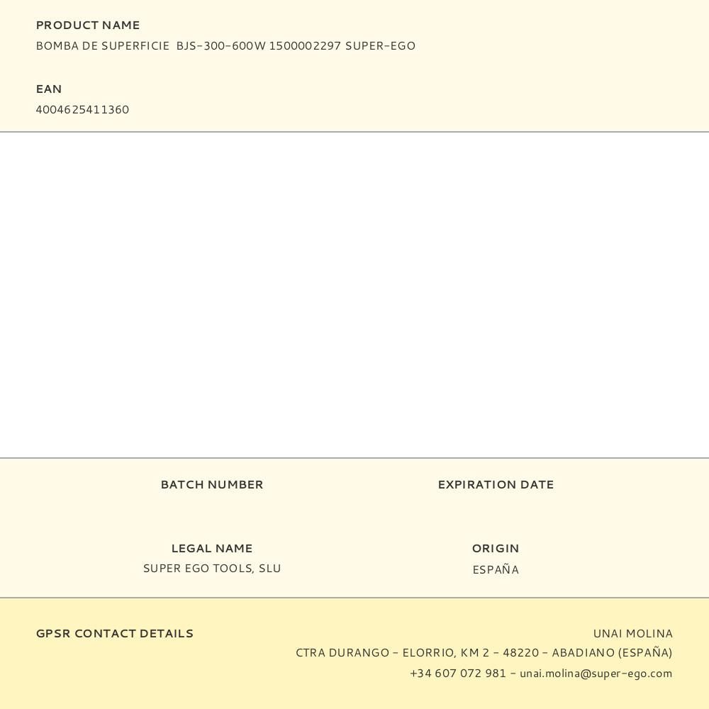 BOMBA DE SUPERFICIE BJS-300-600W 1500002297 SUPER-EGO gallery 0