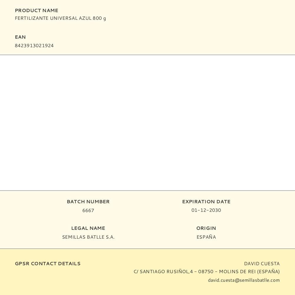 FERTILIZANTE UNIVERSAL AZUL 800 g gallery 1