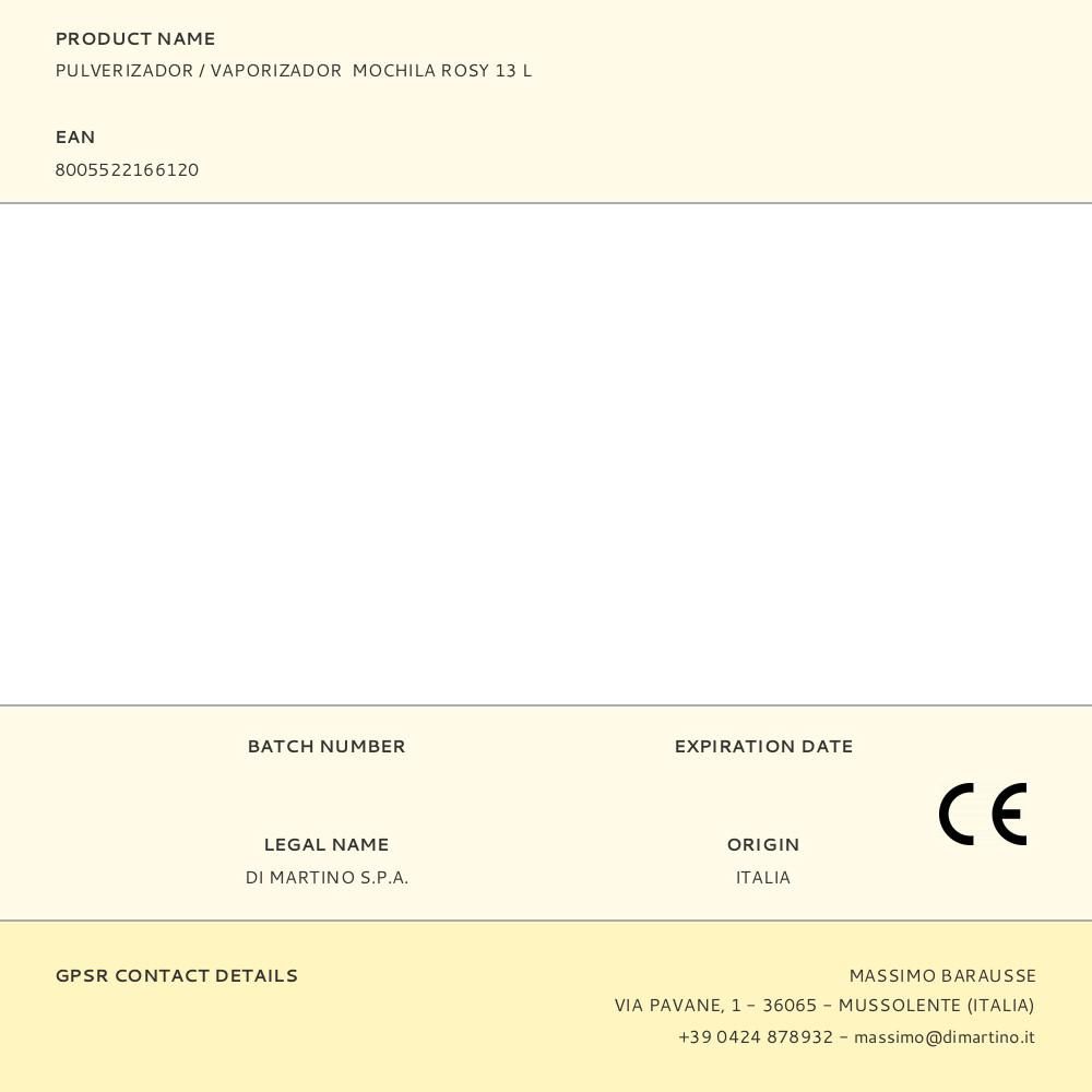 PULVERIZADOR / VAPORIZADOR MOCHILA ROSY 13 L gallery 1