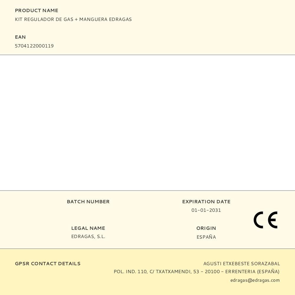 KIT REGULADOR DE GAS + MANGUERA EDRAGAS gallery 0