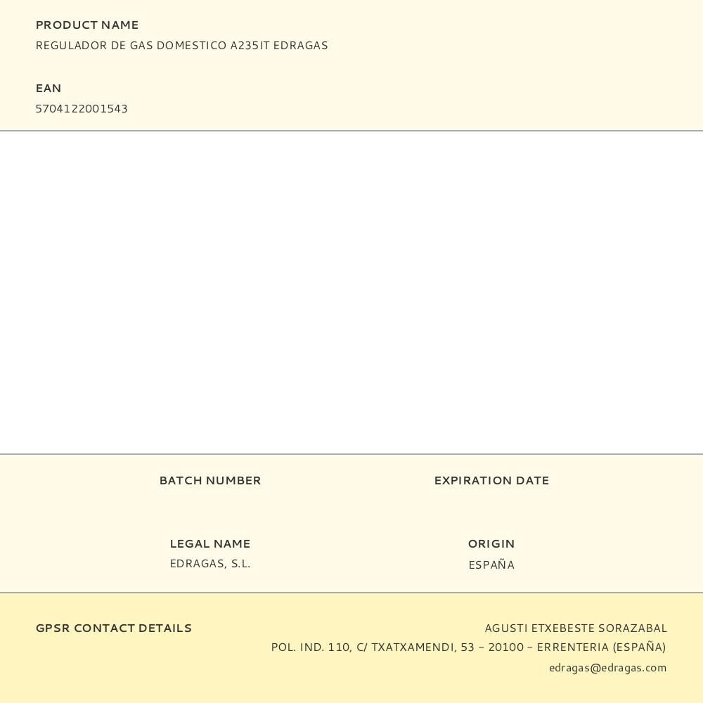 REGULADOR DE GAS DOMESTICO A235IT EDRAGAS gallery 0