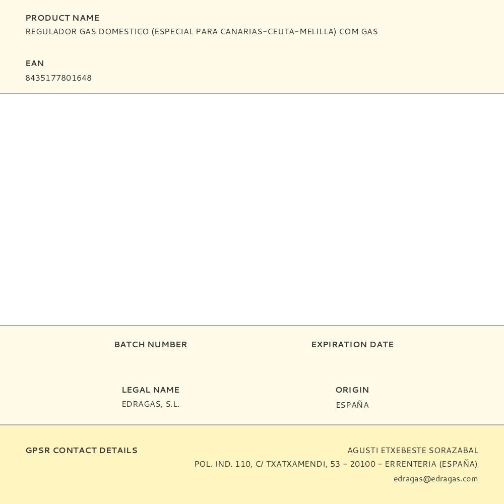 REGULADOR GAS DOMESTICO (ESPECIAL PARA CANARIAS-CEUTA-MELILLA) COM GAS gallery 0