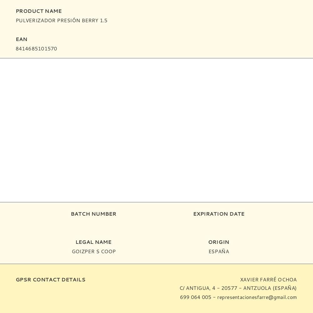 PULVERIZADOR A PRESIÓN BERRY 1,5 L gallery 0