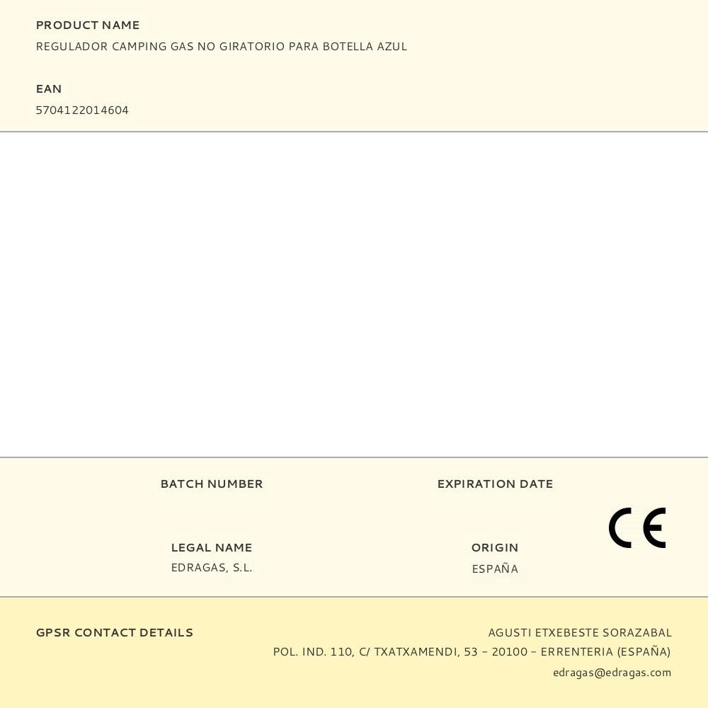 REGULADOR CAMPING GAS NO GIRATORIO PARA BOTELLA AZUL gallery 0