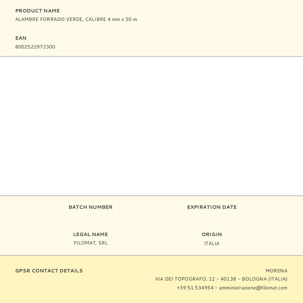 ALAMBRE FORRADO VERDE, CALIBRE 4 mm x 50 m gallery 0