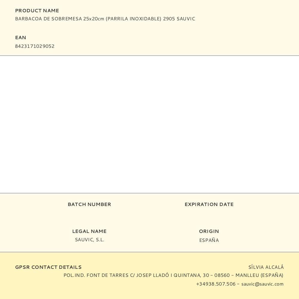 BARBACOA DE SOBREMESA 25x20cm (PARRILA INOXIDABLE) 2905 SAUVIC gallery 2