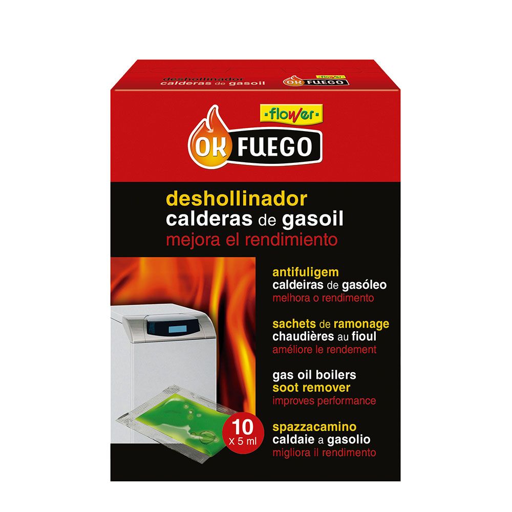 OKFUEGO DESHOLLINADOR LÍQUIDO PARA ESTUFAS DE GASOIL - 10 uds x 5 ml