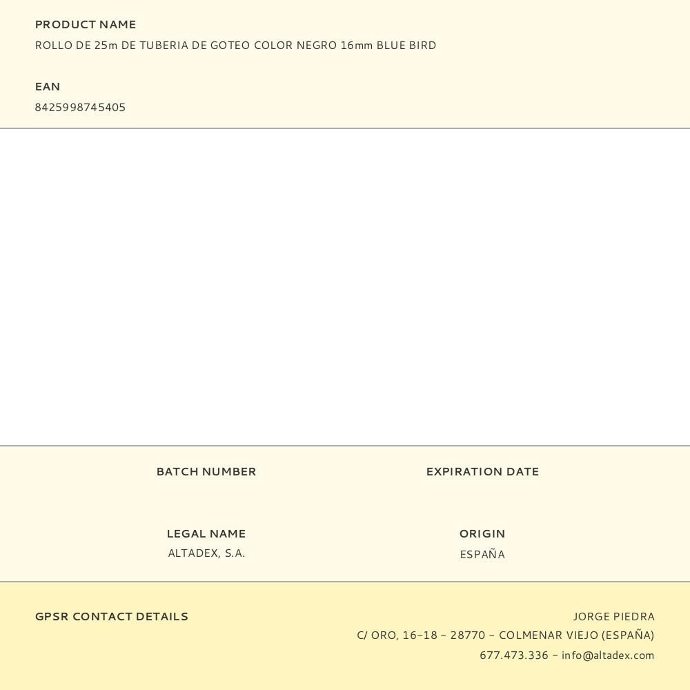 TUBERIA DE GOTEO COLOR NEGRO Ø16 mm, ROLLO 25 m gallery 0