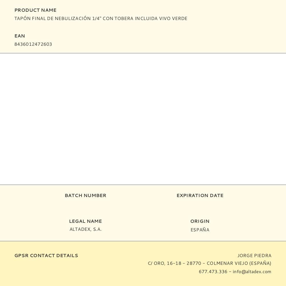TAPÓN FINAL PARA SISTEMA NEBULIZACIÓN DE POLIETILENO ¼ pulg CON TOBERA gallery 1