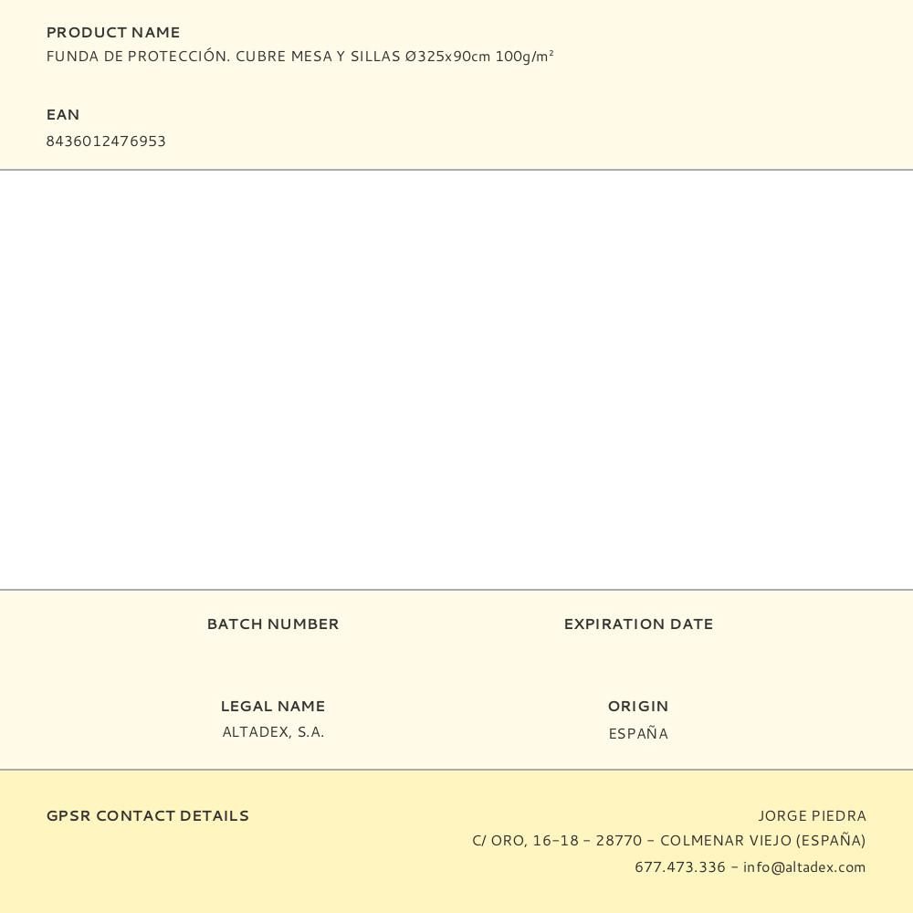 FUNDA DE PROTECCIÓN, CUBRE MESA Y SILLAS, Ø325 x 90 cm, 100 g/m² gallery 8