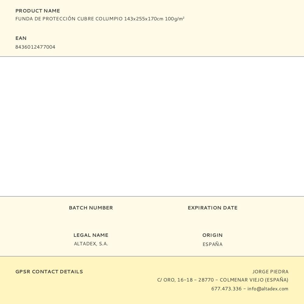 FUNDA DE PROTECCIÓN, CUBRE COLUMPIO, 143 x 255 x 170 cm, 100 g/m² gallery 8