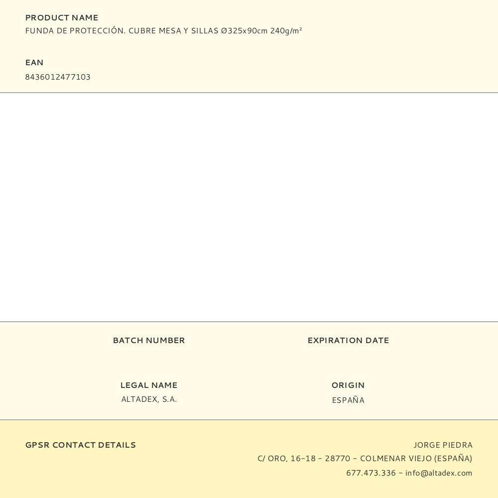 FUNDA DE PROTECCIÓN, CUBRE MESA Y SILLAS, Ø325 x 90 cm, 240 g/m² gallery 4