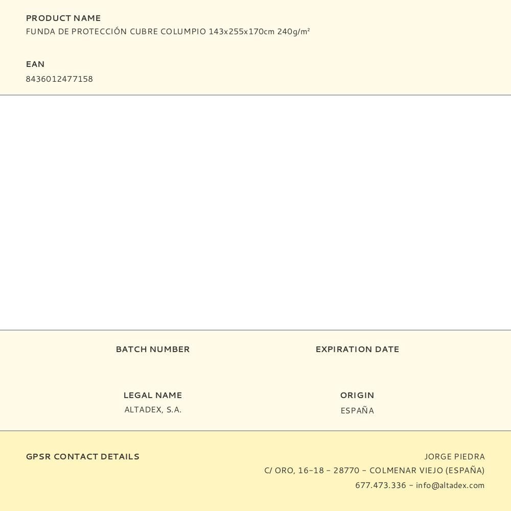 FUNDA DE PROTECCIÓN, CUBRE COLUMPIO, 143 x 255 x 170 cm, 240 g/m² gallery 6