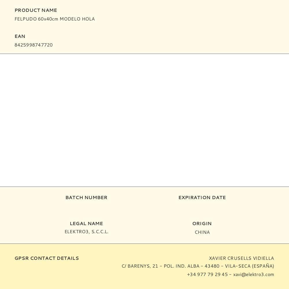 FELPUDO DE FIBRA DE COCO MODELO HOLA, 60 x 40 cm gallery 0