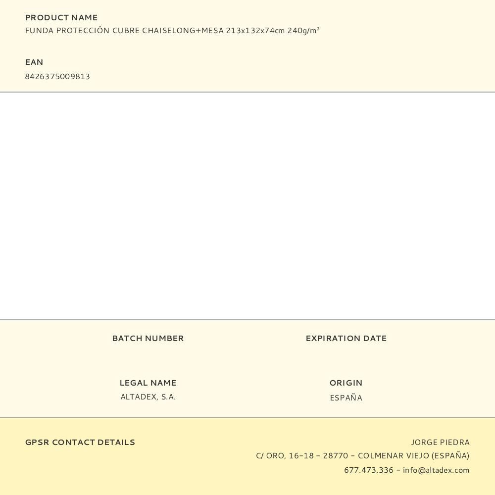 FUNDA DE PROTECCIÓN, CUBRE CHAISE LONGUE + MESA, 213 x 132 x 74 cm, 240 g/m² gallery 0