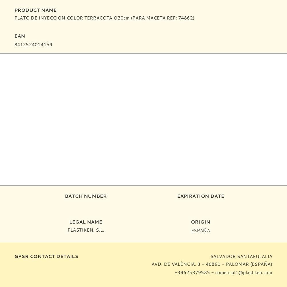 PLATO DE INYECCION COLOR TERRACOTA Ø30cm (PARA MACETA REF: 74862) gallery 0