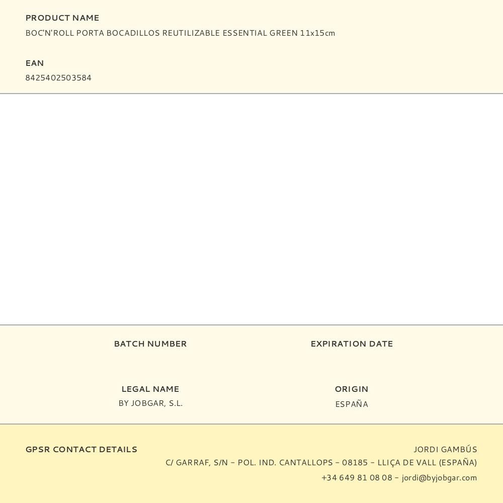 PORTA BOCADILLOS REUTILIZABLE ESSENTIAL GREEN 11 x 15 cm gallery 0