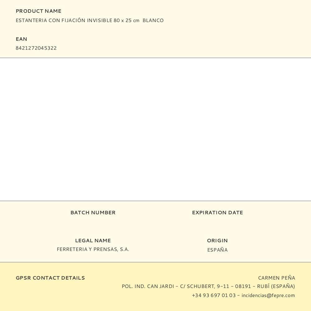 ESTANTERIA CON FIJACIÓN INVISIBLE 80 x 25 cm BLANCO gallery 0