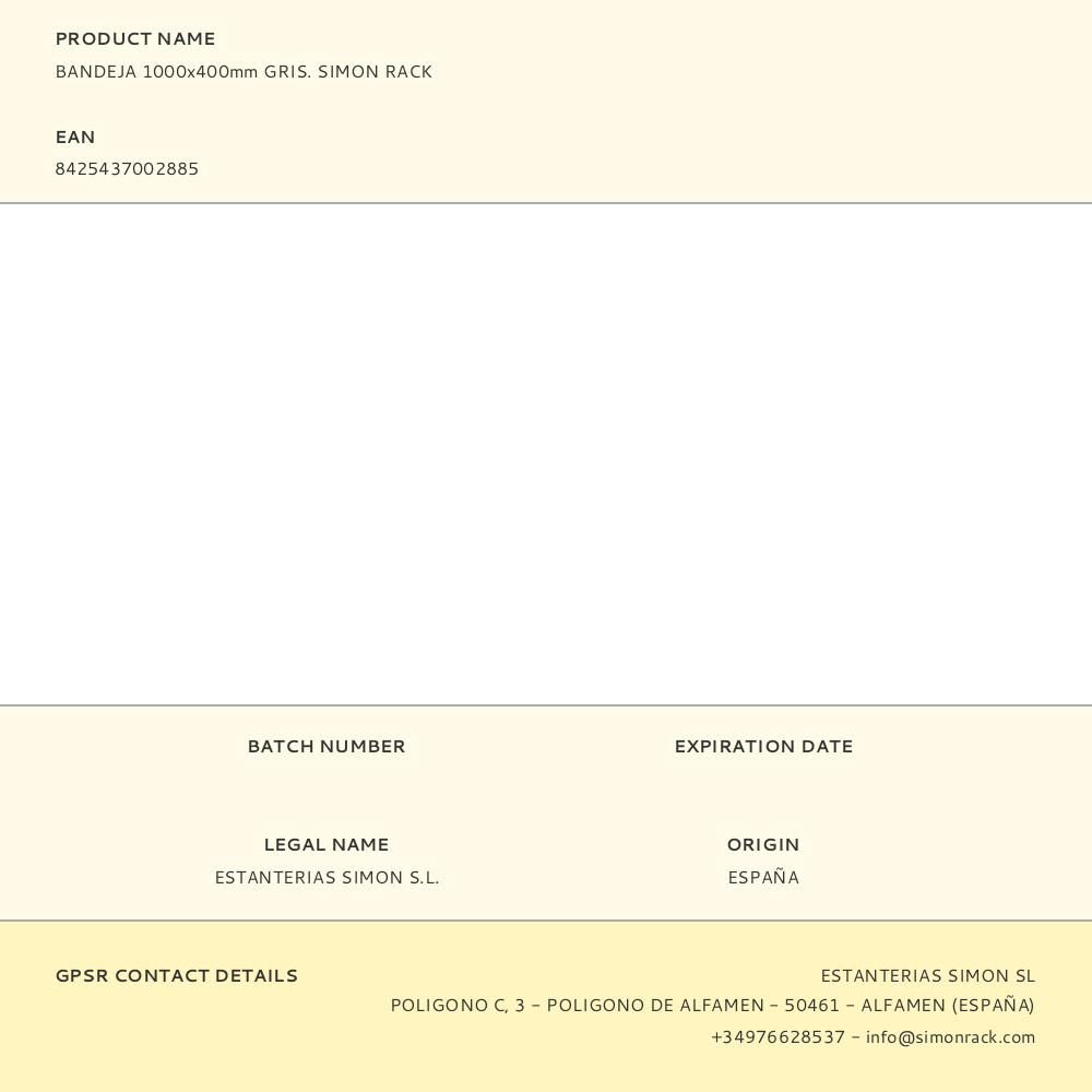 BANDEJA 1000x400mm GRIS. SIMON RACK gallery 0