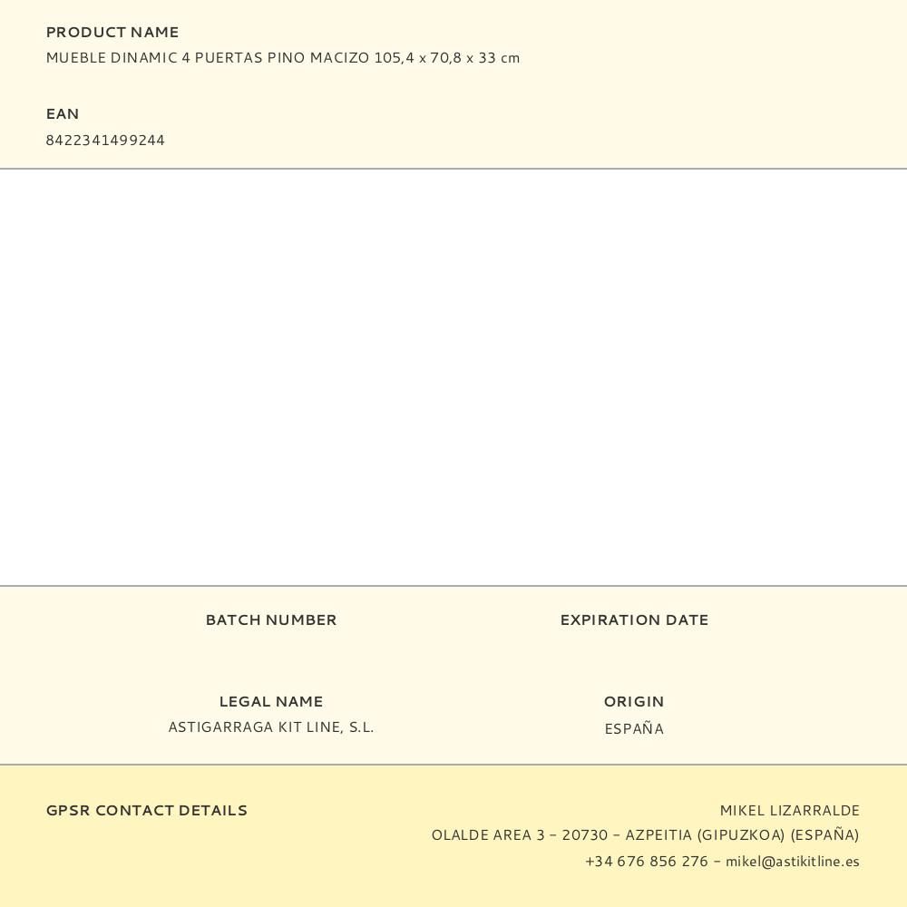 MUEBLE DINAMIC 4 PUERTAS PINO MACIZO 105,4 x 70,8 x 33 cm gallery 4