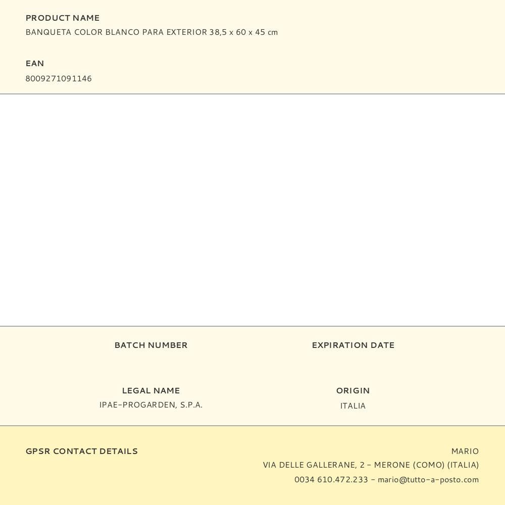 BANQUETA COLOR BLANCO PARA EXTERIOR 38,5 x 60 x 45 cm gallery 1