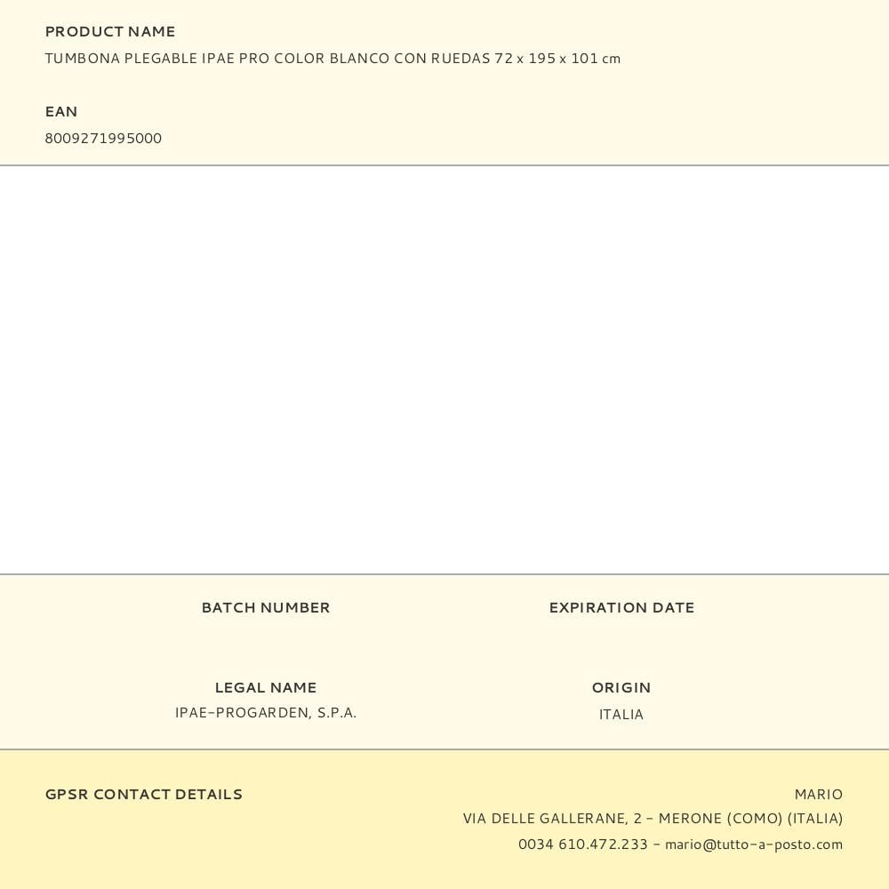 TUMBONA PLEGABLE CON RUEDAS ZIRCONE COLOR BLANCO 72 x 195 x 101 cm gallery 0