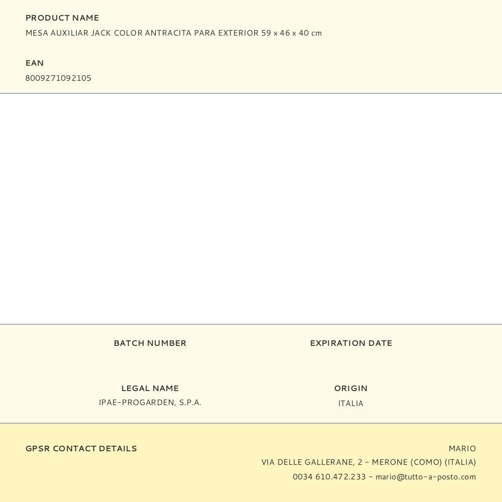 MESA AUXILIAR JACK COLOR ANTRACITA PARA EXTERIOR 59 x 46 x 40 cm gallery 2