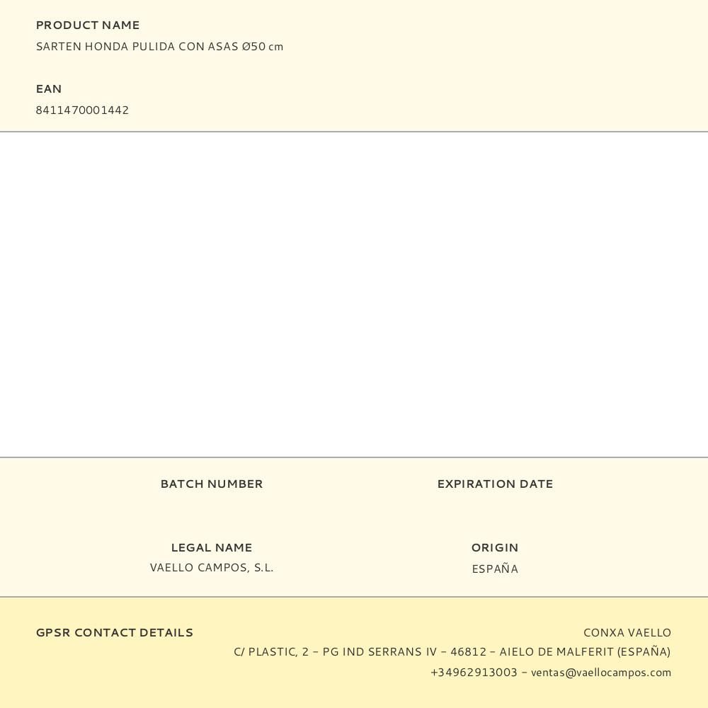 SARTÉN HONDA PULIDA CON ASAS Ø50cm gallery 0