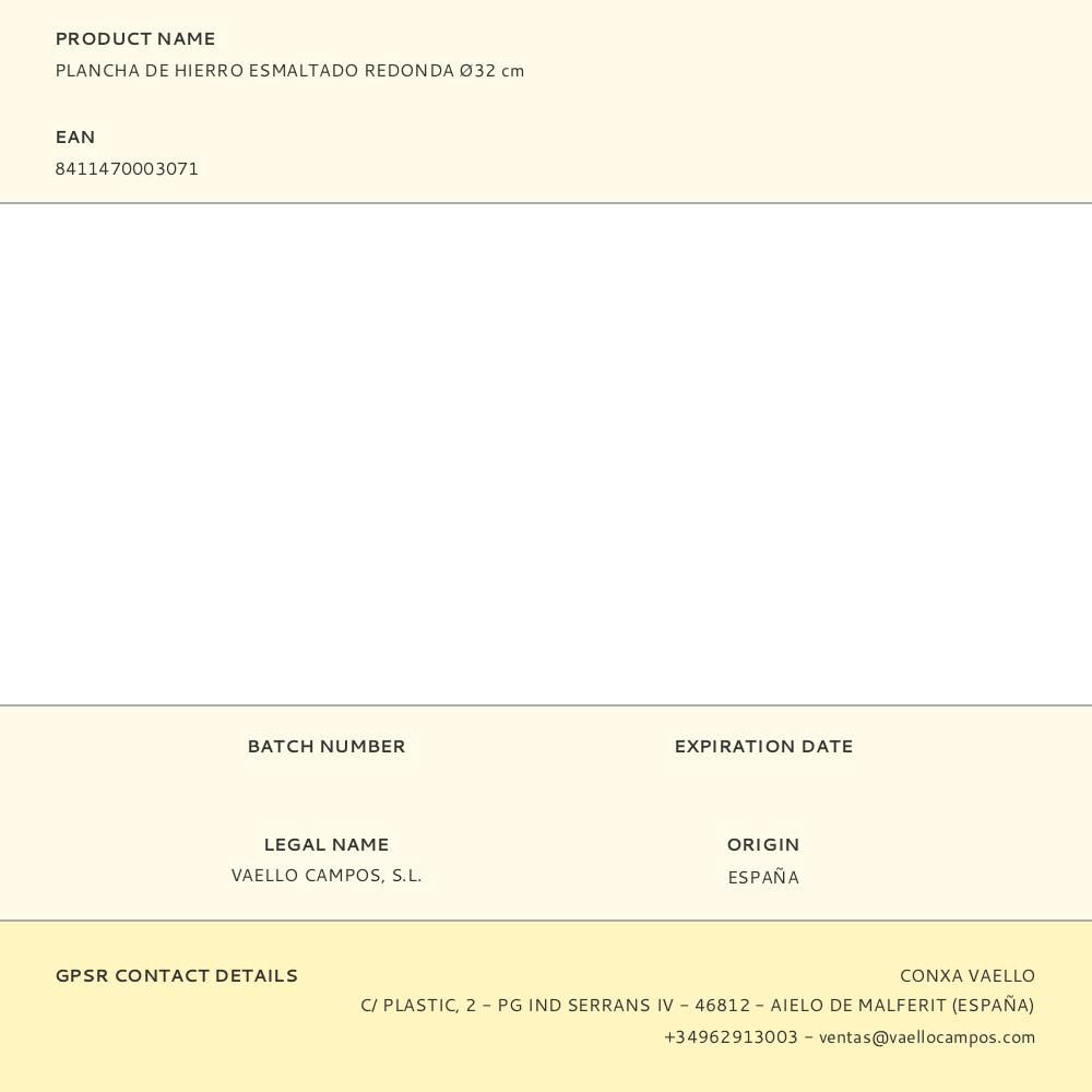 PLANCHA REDONDA HIERRO ESMALTADO Ø32 cm gallery 0