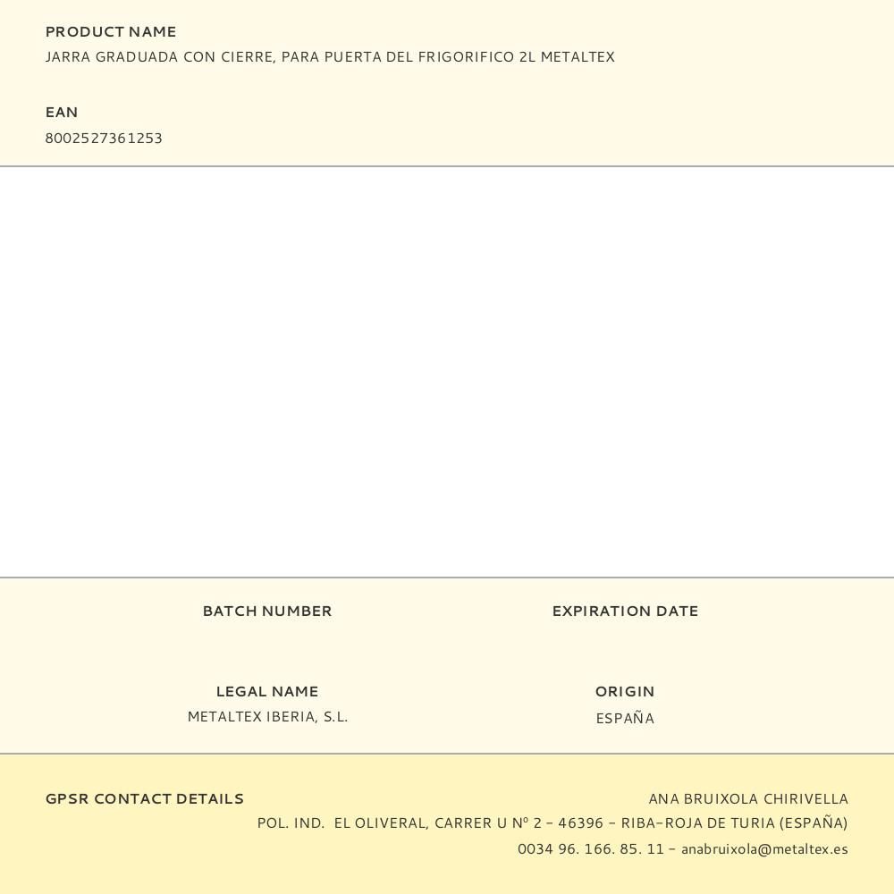 JARRA GRADUADA CON CIERRE PARA PUERTA DEL FRIGORÍFICO 2 L gallery 0