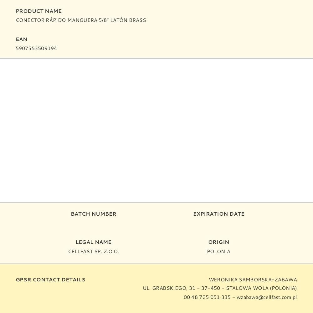 CONECTOR RÁPIDO DE MANGUERA DE LATÓN BRASS 6 bar, ½ pulg - 5/8 pulg, BLISTER gallery 0