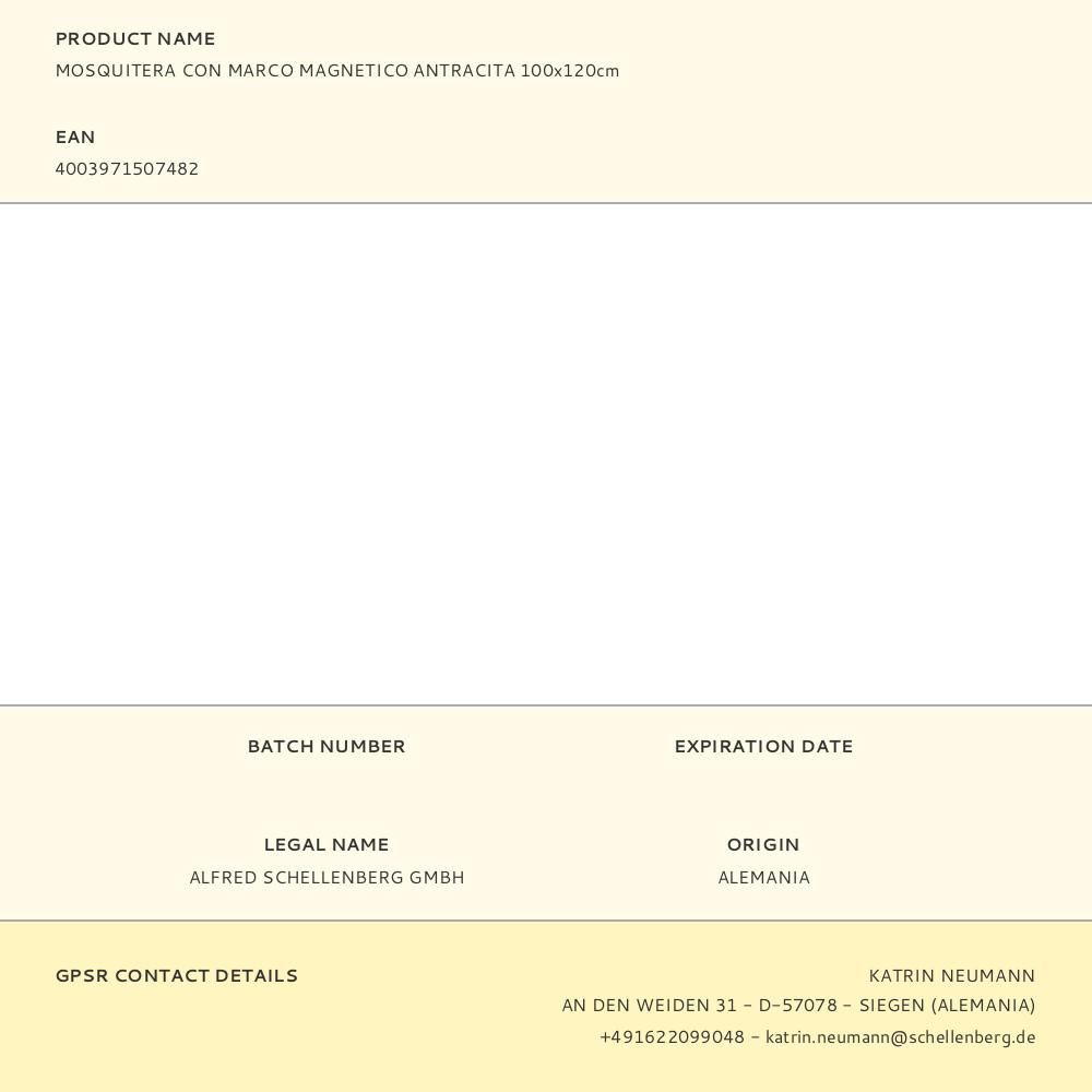 MOSQUITERA CON MARCO MAGNÉTICO, ANTRACITA, 100 x 120 cm gallery 2