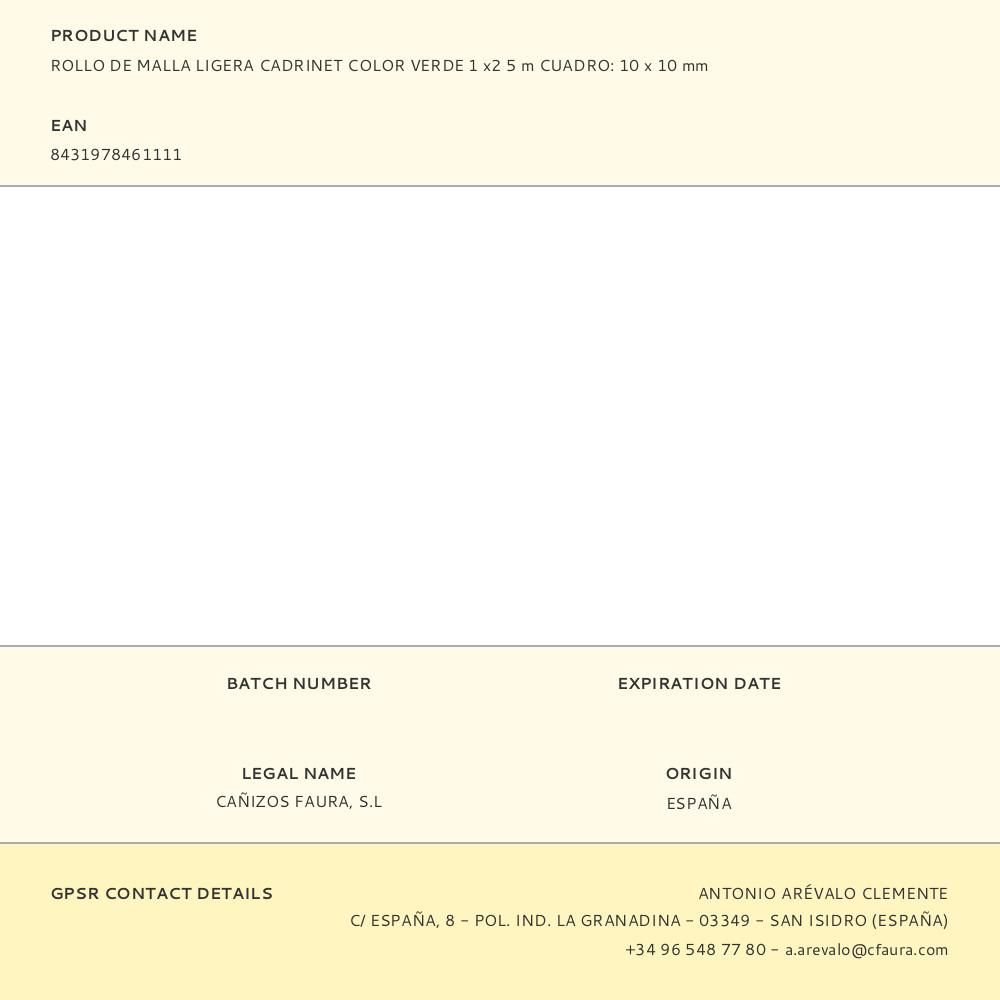 ROLLO DE MALLA LIGERA CADRINET COLOR VERDE 1 x2 5 m CUADRO: 10 x 10 mm gallery 0